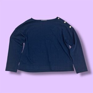 LOFT Navy Long Sleeve Top with Gold Shoulder Buttons
